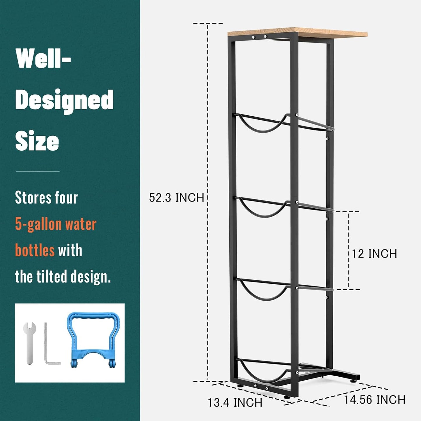 MYLOLF 5 Gallon Water Jug Holder with Storage Shelve : 4 Tier Water Jug Stand Holder for 5 Gallon Water Dispenser- 5 Gal Water Bottle Storage Rack Organizer for Home Kitchen Garage