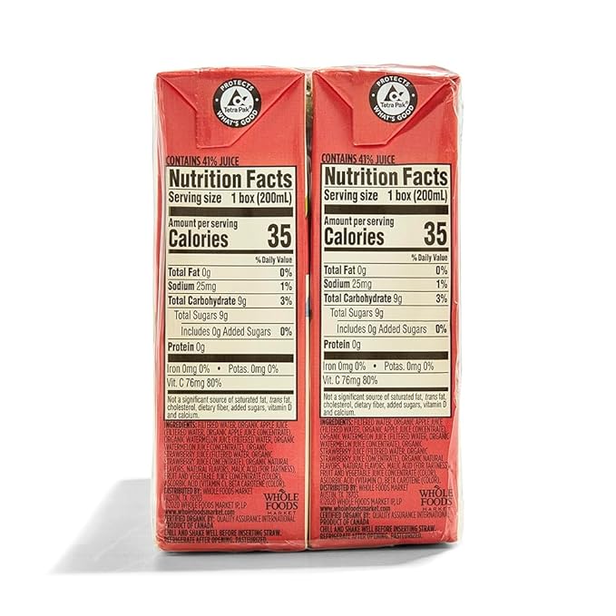365 by Whole Foods Market, Box Juice Reduced Sugar Watermelon Strawberry Organic, 6.75 Fl Oz, 16 Pack