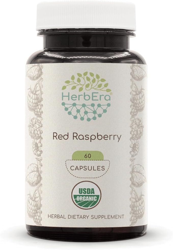 Red Raspberry USDA Organic 60 Capsules | Natural Herbal Supplement | Certified Organic Vegetarian Capsules and Organic Red Raspberry (Rubus idaeus) Dried Leaf (60 Capsules)