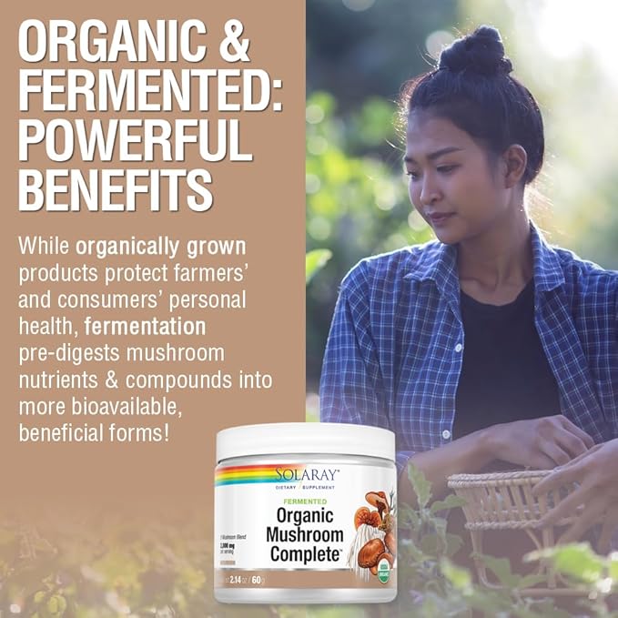 SOLARAY Fermented Organic Mushroom Complete, Powder | Healthy Immune Function Support | 2,000 mg per serv. | 60g, 30 Serv