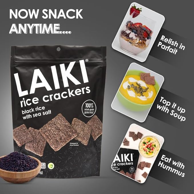 Gluten Free Rice Crackers - Seed-Oil Free - Snacks - Low Sodium Crackers Crunch - Allergen-Friendly , Vegan, Non-GMO Verified, FODMAP Friendly, Black Rice Simply Sea Salt flavor - 3.53 Oz Bag (Pack of 8)