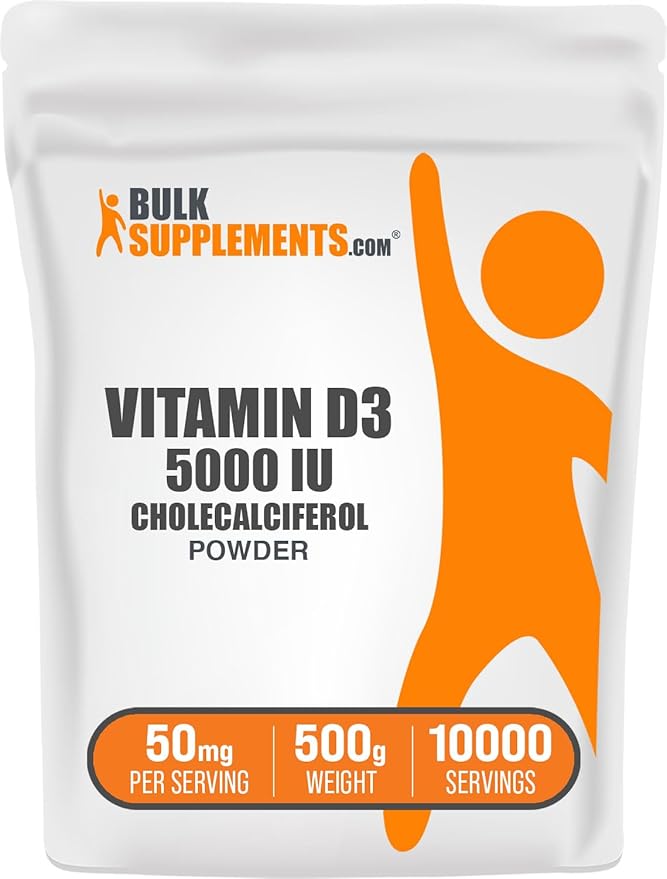 BulkSupplements.com Vitamin D3 Powder - Cholecalciferol, Vitamin D Supplements, 5000 IU - Gluten Free, 50mg (125mcg of Vitamin D3) per Serving, 500g (1.1 lbs) (Pack of 1)