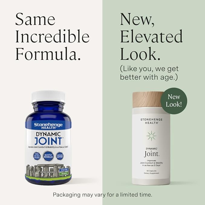 Stonehenge Health Dynamic Joint Health Supplement – Fast-Acting Support with AprèsFlex® Boswellia, MSM, Multi-Type Collagen, Turmeric, Bromelain, Vitamins C & D3 – Supports Joint Comfort – 60 Capsules