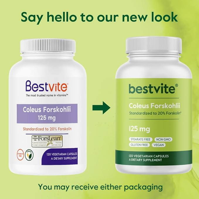 BESTVITE Coleus Forskohlii 125 mg - 20% Forskolin (120 Vegetarian Capsules) - Made with Forslean The only Forskolin Ingredient Backed by Clinical Studies.