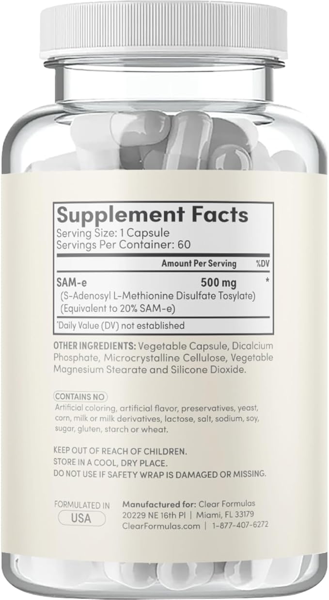Bioactive SAM-e 500mg - High Strength SAM-e Supplement with Biologically Active S,S Form for Liver and Mood Support - Vegan Non-GMO Preservative Free - Made in The US (60 Servings)
