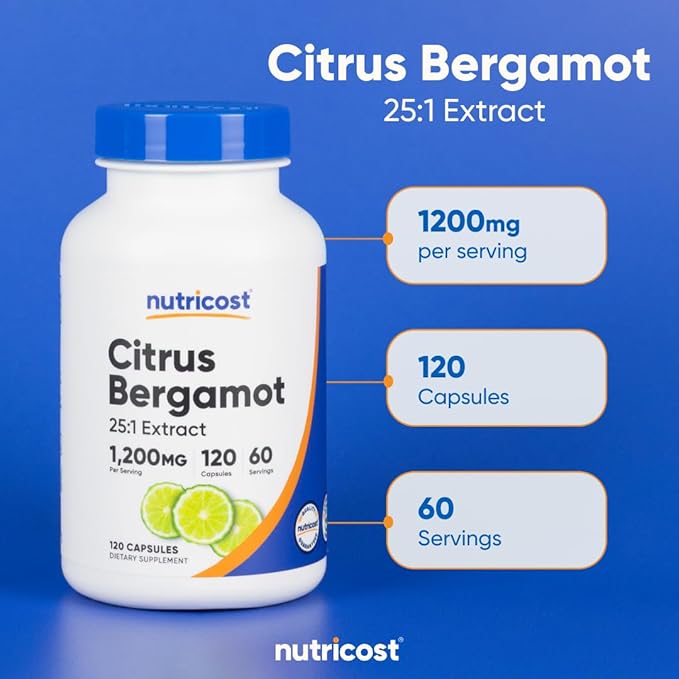 Nutricost Citrus Bergamot Capsules 1,200mg, 120 Capsules - 25:1 Bergamot Extract - 60 Servings, Gluten Free, Vegan & Non-GMO