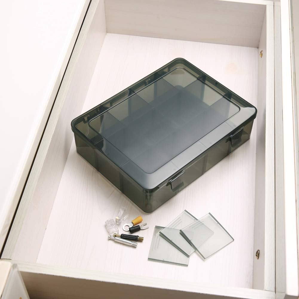 12 Girds Large Plastic Craft Storage Containers, Compartment Storage Container, Parts Storage Box with Adjustable Dividers for Sewing Arts, Washi Tape Batteries Electronics Parts and more