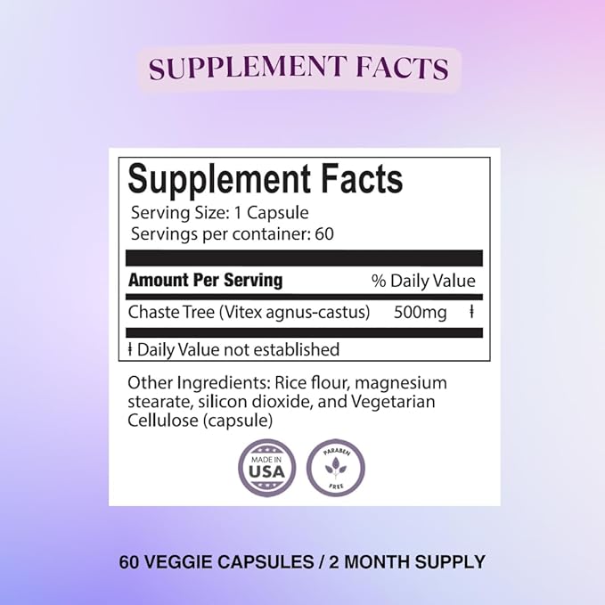 BIOLABS PRO Natural Vitex Chasteberry Supplement for Women - Pure Chaste Tree Berry Extract 500mg, Maximum Strength Formulation, Vegan Capsules, Supports Hormonal Balance - (60 Caps - 2-Month Supply)