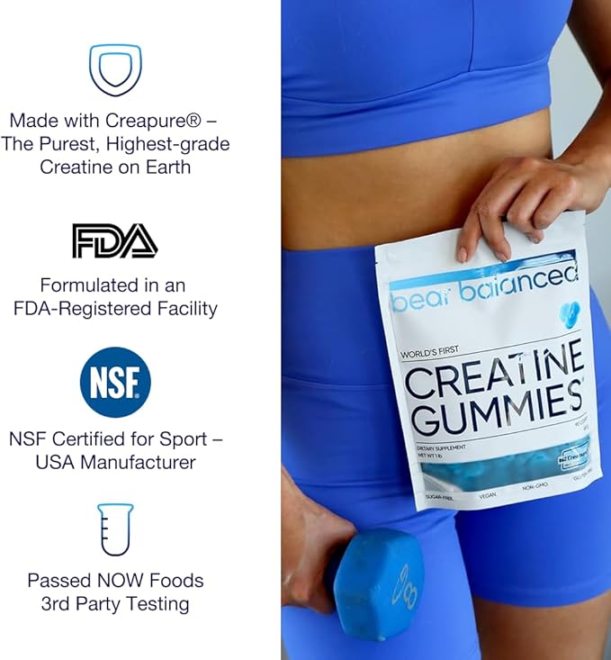 Creatine Gummies for Men & Women - Creatine Monohydrate, L-Theanine, L-Tyrosine & B12 for Muscle Growth, Strength, and Focus - Low Calorie, Sugar-Free, Vegan & Gluten-Free, 2 Pack