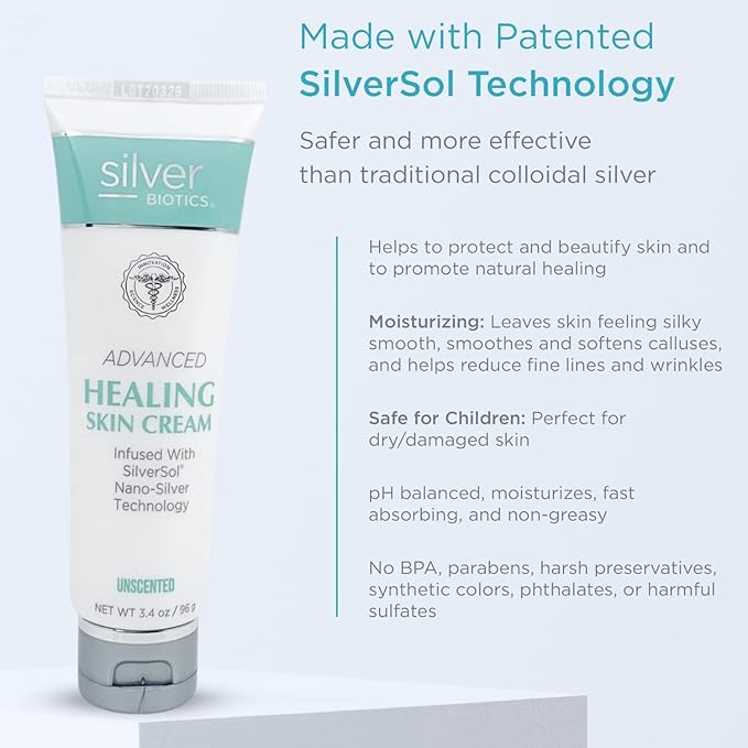 Silver Biotics Nano Silver Healing Lotion Cream Unscented Scent Infused SilverSol and Hyaluronic Acid | All Natural Ingredients to Heal, Smooth Your Skin Blemishes and Scars (3.4 oz.)