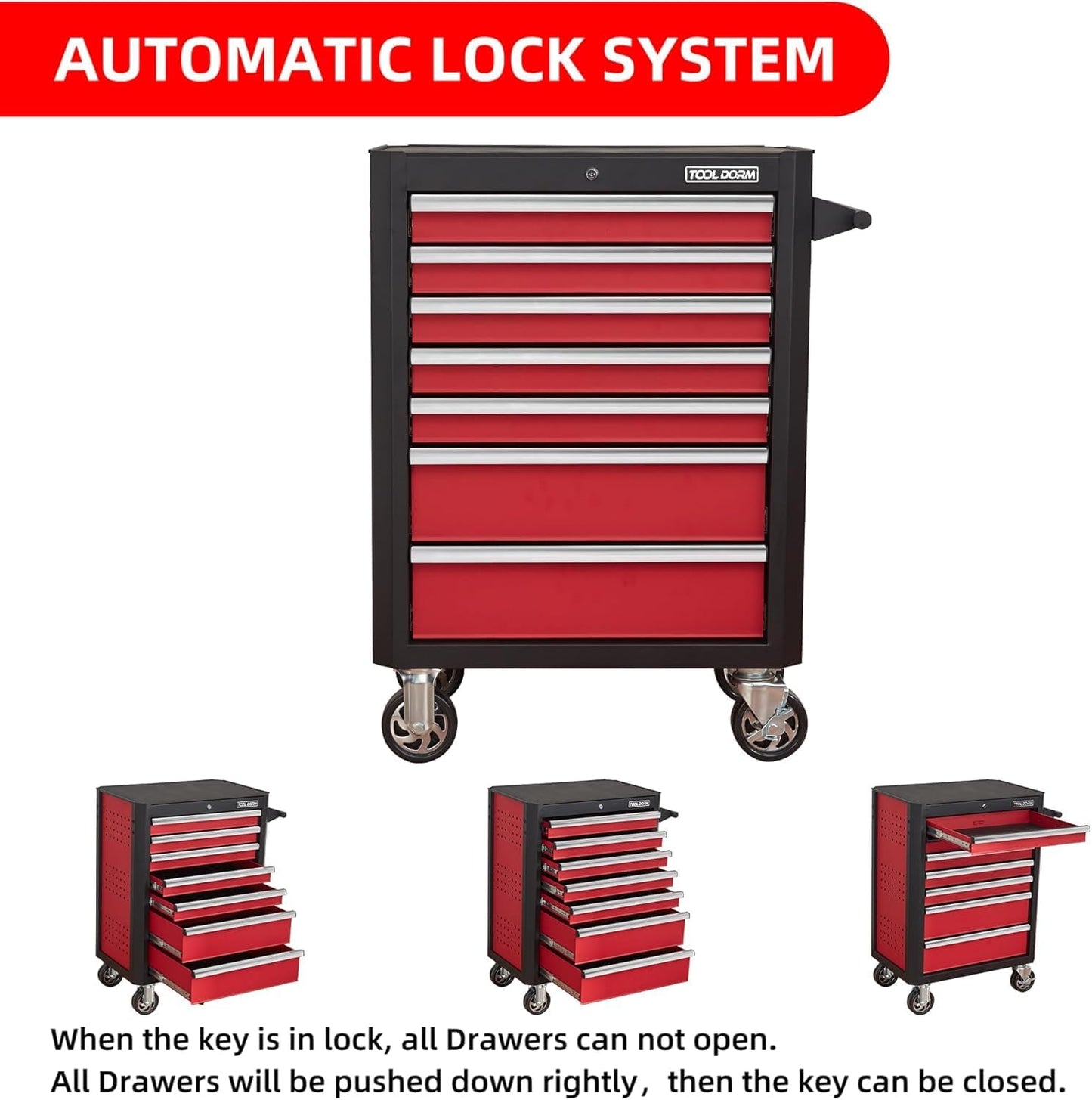 7-Drawer Rolling Tool Chest with Locking Wheels & Drawers, 18.5" D x 27.9" W x 39.5" H Mobile Tool Storage Cabinet, Heavy-Duty Garage Organizer w/Ergonomic Handle