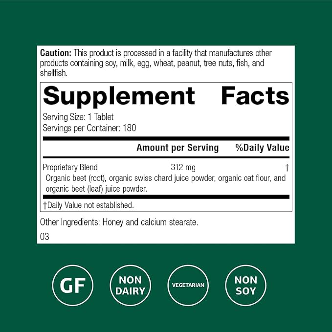 Standard Process Inc. Betafood - Digestive Health and Liver Support Supplement with Whole Food Blend of Oat Flour, Organic Beet Root, and Organic Beet Juice - 180 Tablets