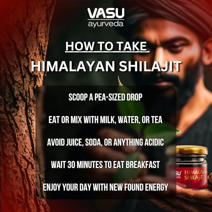 VASU Ayurveda Himalayan Shilajit Resin 400mg – Lab Tested Natural Energy Booster with Fulvic Acid & 85+ Trace Minerals – Pure Shilajit for Men & Women – 50 Days Supply for Strength & Stamina (1-Pack)