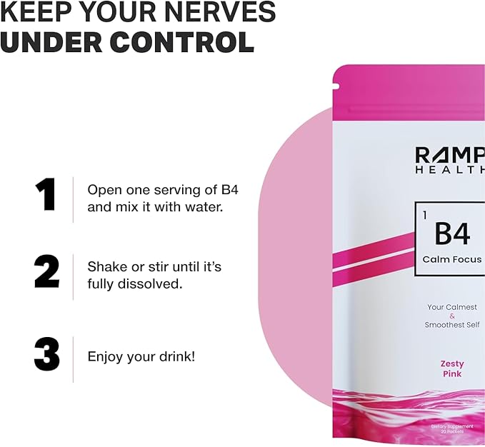 B4 - Supplement - Available in 6 Flavors - L-Theanine, Lemon Balm Extract, and More - 20 Count (20 Packets, Zesty Pink)
