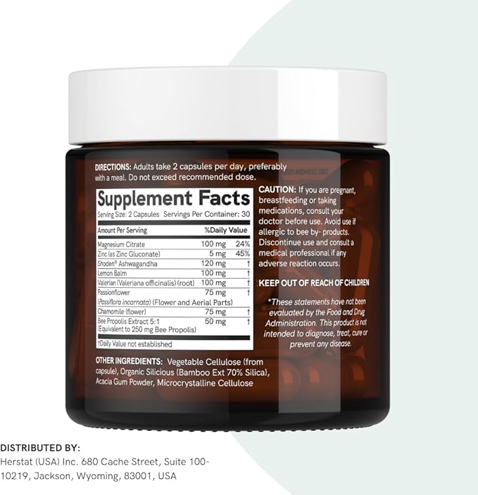 Dr Sosnowski's BUZzz Sleep Night Complex+ with Bee Propolis Triple Action Sleep Formula for Calmer Nights and Refreshing Mornings, Vegetable Capsules, 60ct