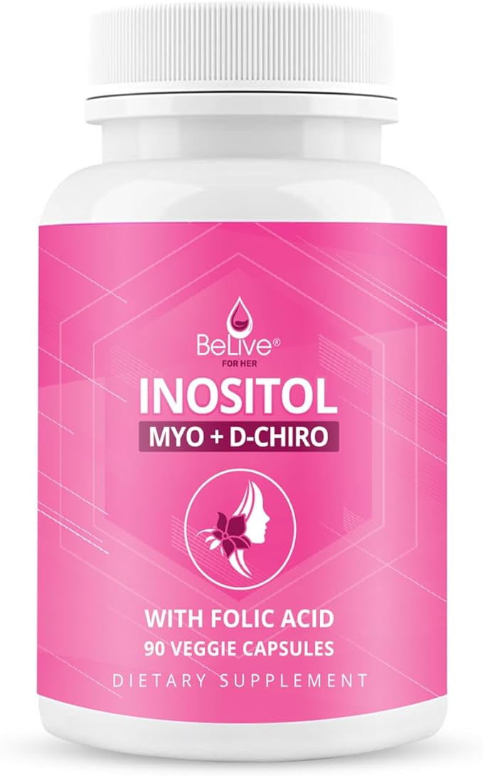 BeLive Myo-Inositol & D-Chiro Inositol Supplement – 2 Pack – 90 Capsules Each – 40:1 Ratio with Folic Acid for Women