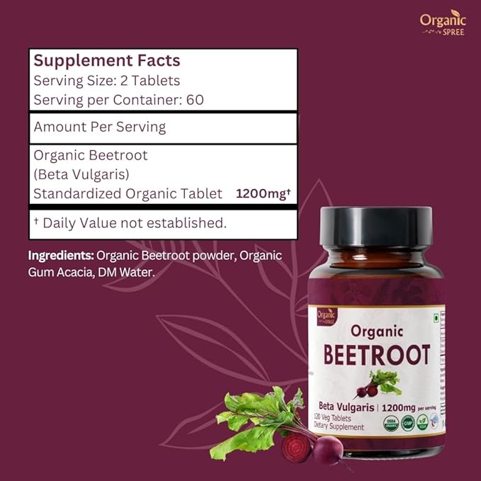 Beetroot 120 Tablets | Beta Vulgaris (Beetroot) | USDA Organic Certified | Organic and Natural 120tab - Pack of 3
