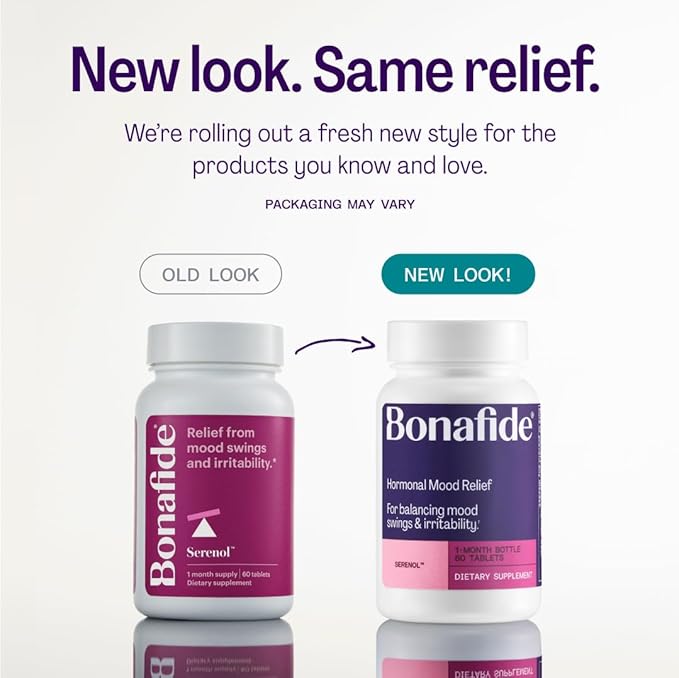 Serenol by Bonafide. Relief from Hormonal Mood Swings, Irritability, & PMS Bloating. — 3-Month Supply (180 Tablets)