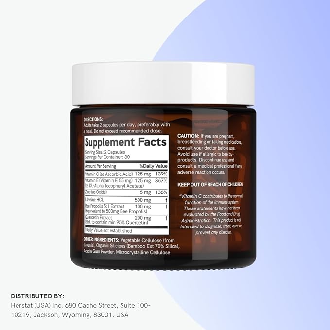 Dr Sosnowski's L-Lysine & Propolis Supplements | High Potency L Lysine Immune Support Formula with 5:1 Propolis Extract, Quercetin, VIT C, VIT E and Zinc