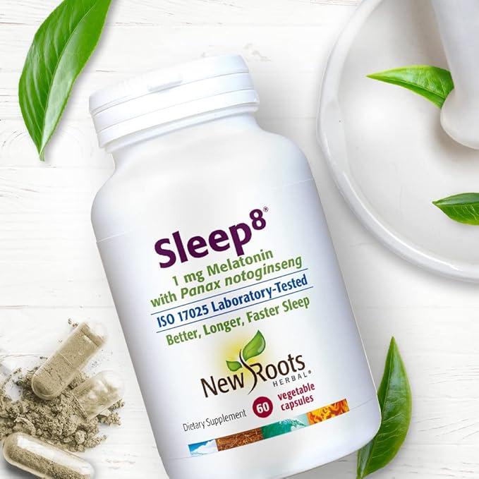 NEW ROOTS HERBAL Sleep Supplement, with Passion Flower, Chamomile, Hops, Panax Gingseng, Skullcap, Magnesium, Melatonin (60 Veg Caps) | Natural Sleep Aid