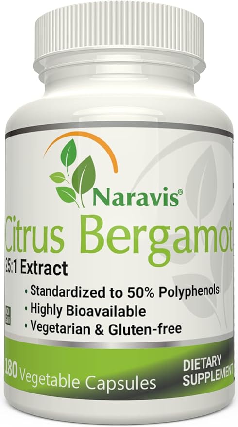Citrus Bergamot Extract - 180 Capsules - 25:1 Extract - 50% Polyphenols - Black Pepper for Enhanced Absorption - Cholesterol lowering Supplements - Polyphenols Supplement