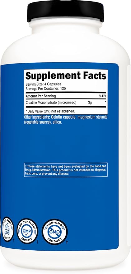 Nutricost Creatine Monohydrate 3000mg (750mg Per Cap), 500 Capsules (3 Bottles)