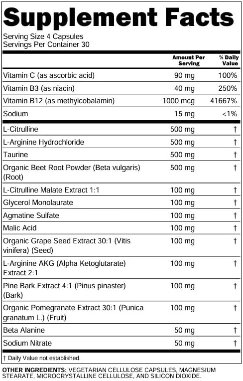 NosFlow Nitric Oxide Supplements for Men | Beet Root Taurine L-Arginine Malic Acid L-Arginine L-Citrulline Pine Bark Glycerol Agmatine Grape Seed Vitamin C B12 B3 by Clean Nutra