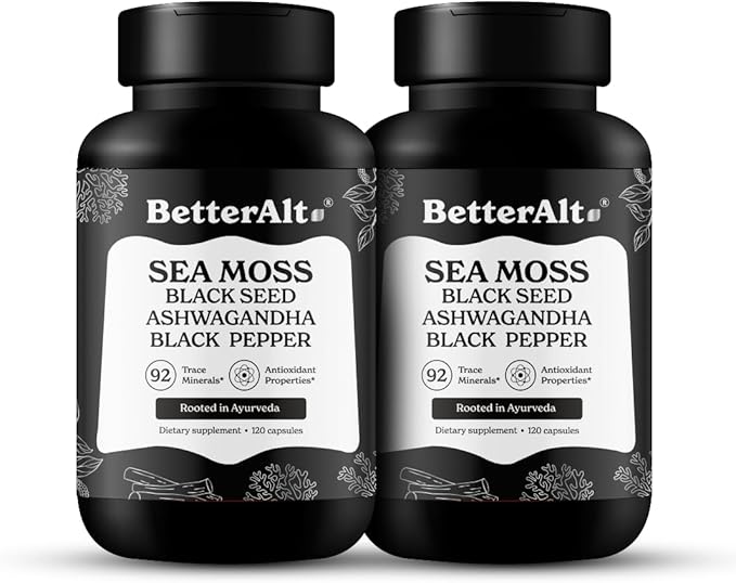 Sea Moss Capsules Pack of 2 with Black Seed Oil, Ashwagandha & Black Pepper for Stamina, Strength & Endurance- High Potency Sea Moss Supplement - 60 Servings, 240 Capsules