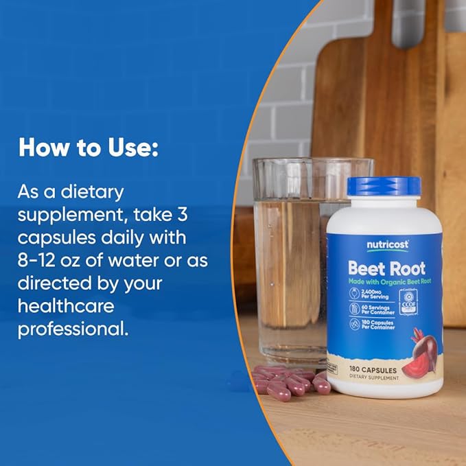 Nutricost Beet Root 2400mg, 180 Capsules - CCOF Certified Made with Organic Beet Root, Superfood, 60 Servings