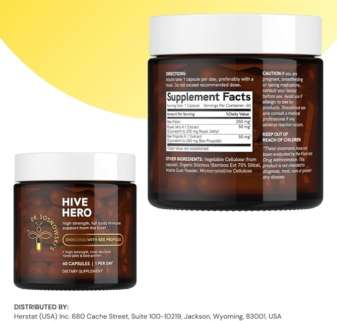 Dr Sosnowski's Hive Hero – Propolis, Royal Jelly & Bee Pollen Supplement – Triple Hive Action for Daily Wellness – 60 Vegetable Capsules