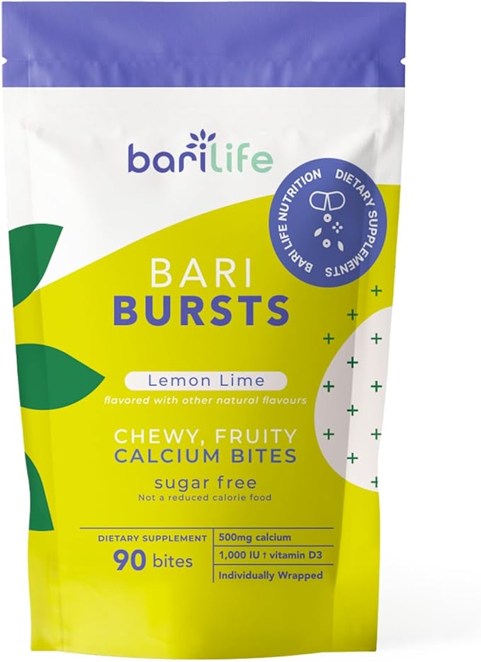 Calcium Citrate Bariatric Calcium Chews with 1000 IU Vitamin D3 - Ideal for Bariatric Patients - BariBurst by Bari Life (Lemon Lime)