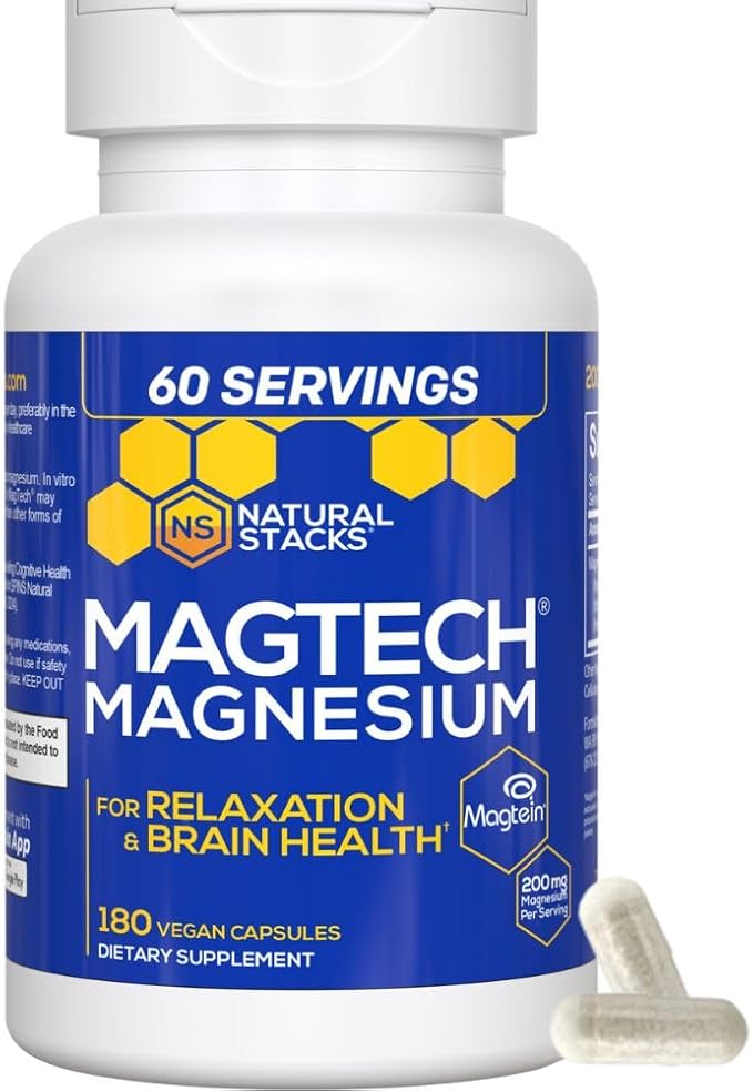 NATURAL STACKS Apigenin for Sleep + Magtech Magnesium Supplement Bundle - Supports Sleep & Brain Health* - 300 Total Capsules