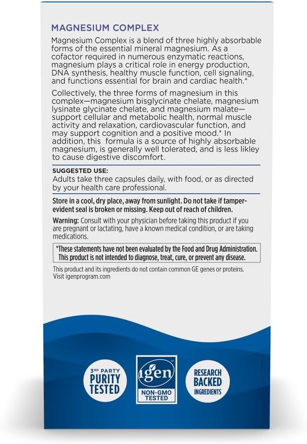 Nordic Naturals Magnesium Complex - 90 Capsules - 225 mg Magnesium, 1.9 mg Iron - Brain & Heart Health, Mood, Energy, & Muscle Relaxation - Non-GMO, Vegan - 30 Servings