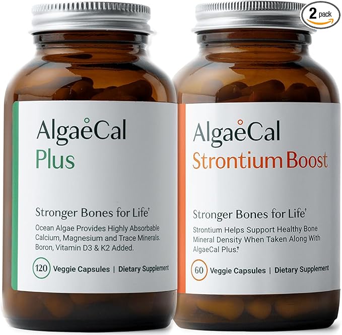 AlgaeCal - Bone Builder Pack for Bone Density Increase, Clinically Supported Plant Based Calcium Supplement & Strontium, Vitamins K2 (100mg), D3 (1600 IU), Magnesium & 16 Essential nutrients
