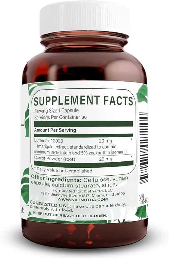 Natural Nutra Lutein and Zeaxanthin Supplement, Maintain Vision Health, Protects Cell in Eyes, Enhance Level of Zeaxanthin & Isomers, Support Eye Health, Gluten Free, Soy Free, 20mg - 30 Capsules
