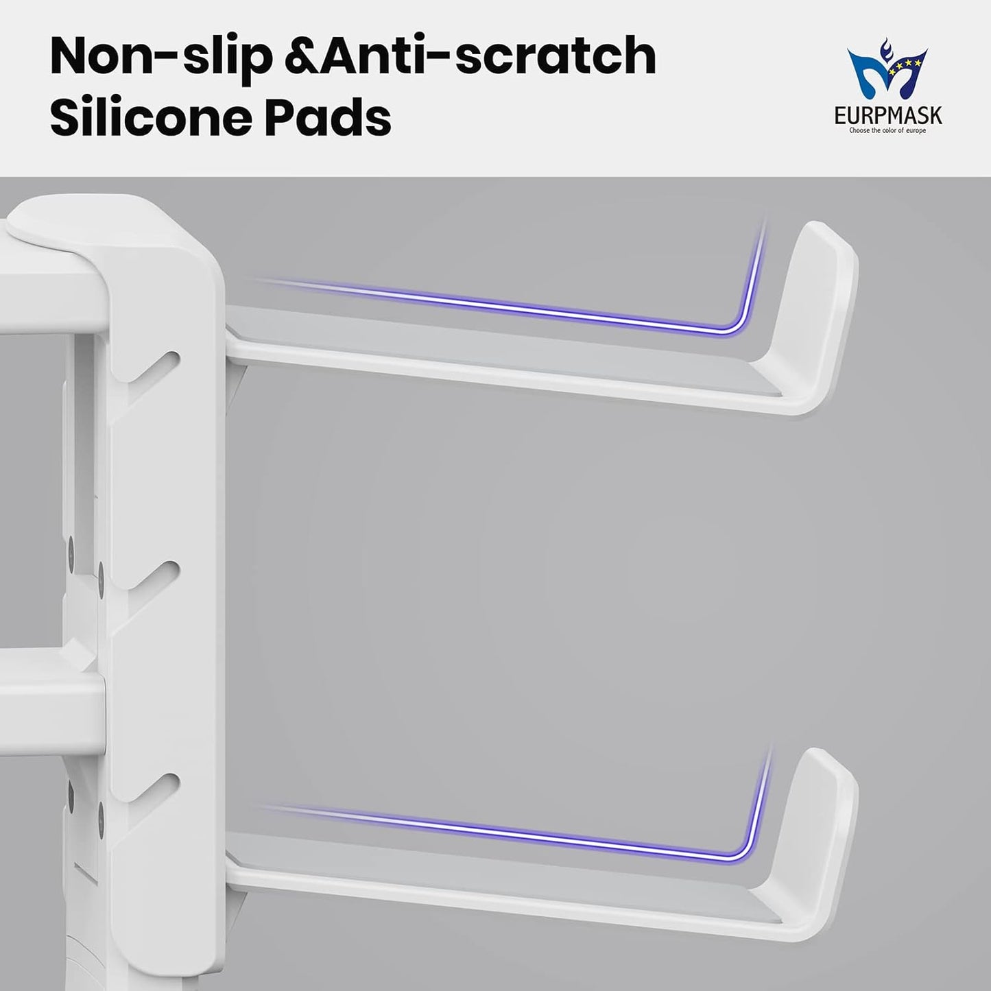 3-in-1 PC Gaming Headset&Controller Holder - EURPMASK Headphone Stand w/Adjustable Clamp&2 Controller Holder&Rotating Arm&Cable Organizer, Universal PC Gaming Accessory Controller Headset Stand-White