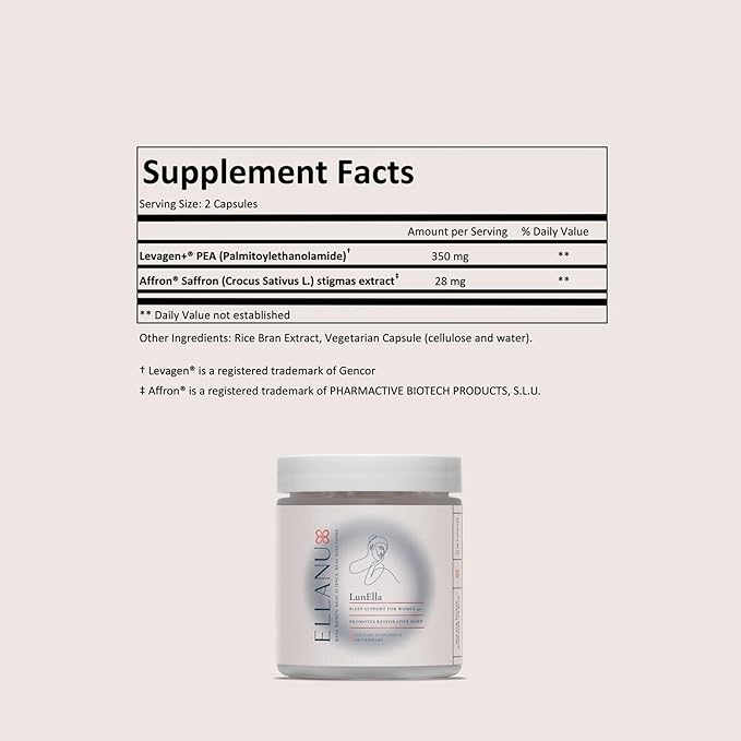 LunElla Restful Support for Women 40+ | Supports Restfulness & Relaxation | Vegan, Gluten-Free, Non-Habit Forming Supplement | Levagen Pea & Saffron | 60 Capsules