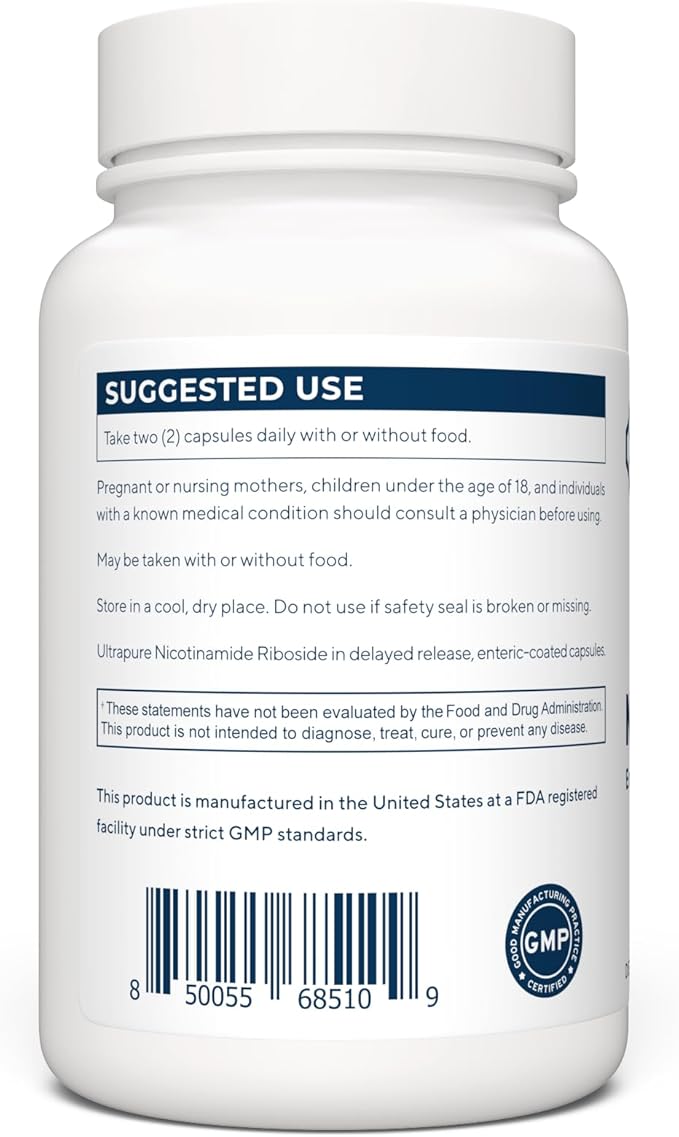 Nicotinamide Riboside | High Strength NAD Supplement | 60 Nicotinamide Enteric-Coated Capsules - 1000mg Nicotinamide Riboside per Serving | Manufactured in The USA Third-Party Tested