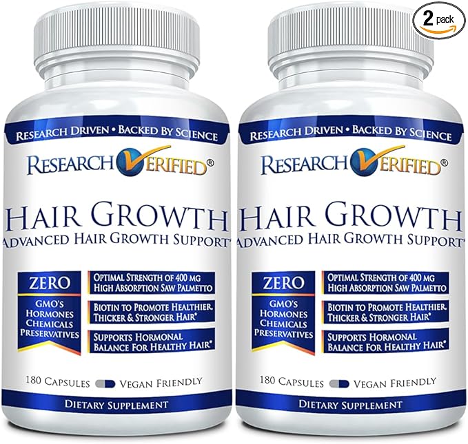 Research Verified Hair Growth Support - with Biotin, DHT Blockers & Vitamins - Hair Growth and Hair Loss Prevention - 360 Capsules - 6 Month Supply