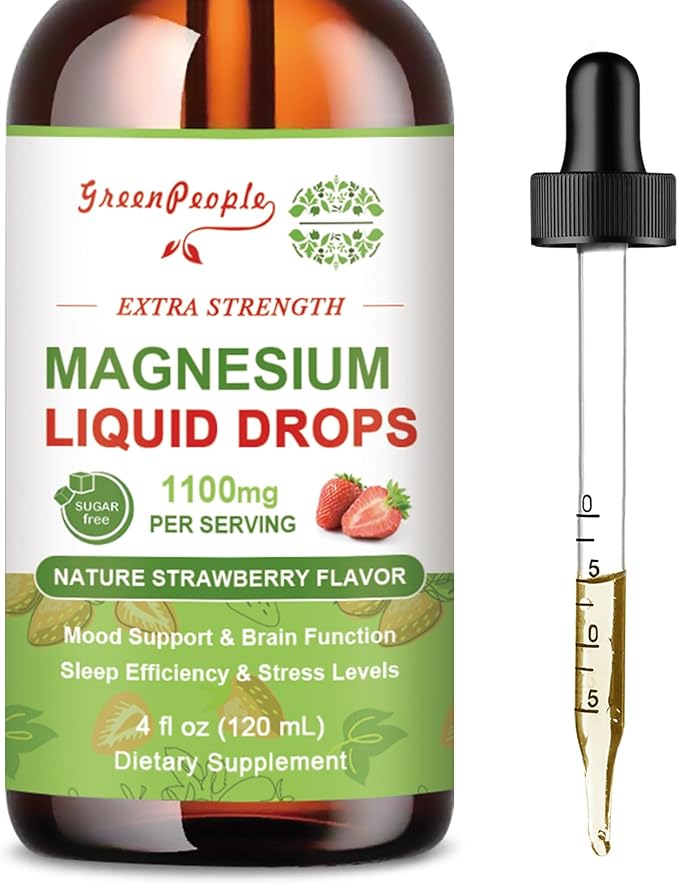 Magnesium Glycinate Liquid Drop - 17-in-1 4Fl. Oz Triple Magnesium Complex Supplement with Glycinate 400mg & Citrate 500mg Taurate/L-Theanine for Calm Mood/Muscle/Sleep,Strawberry Flavor