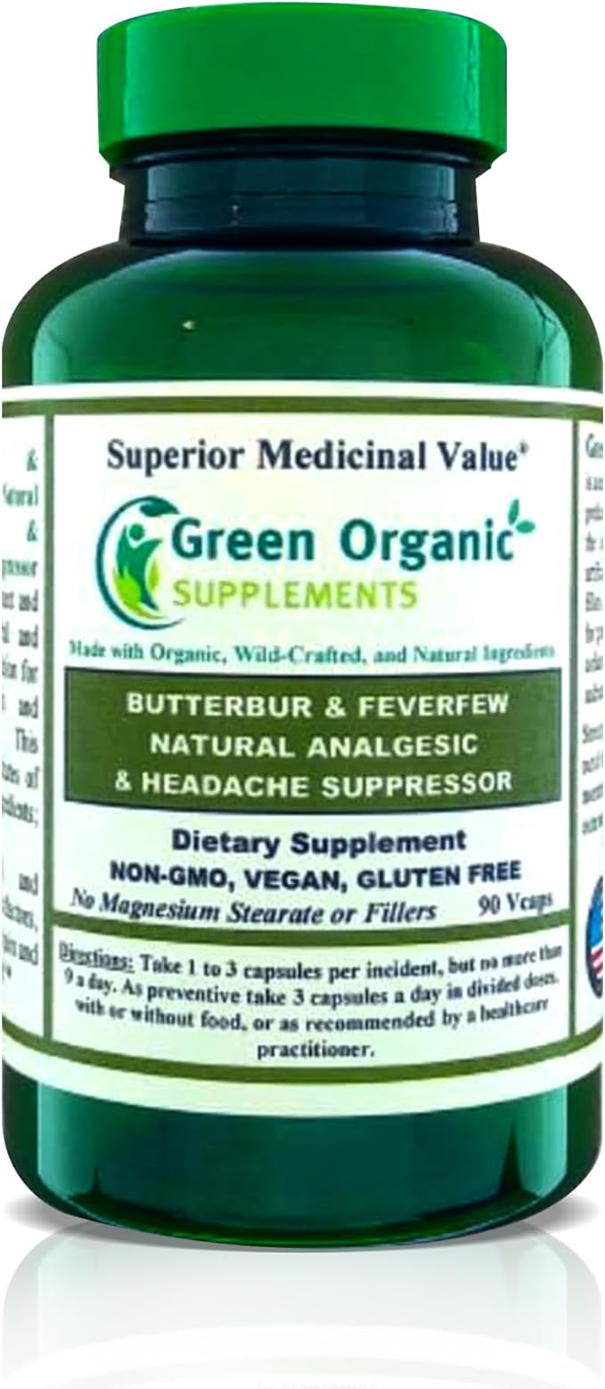 Butterbur, Feverfew, Analgesic, Painkiller, & Headache Suppressor, 90 VCaps, High Absorbable, Non-GMO, Gluten-Free (Pack of 1)