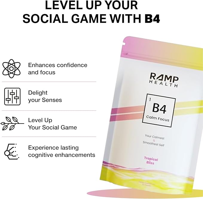 B4 - Supplement - Available in 6 Flavors - L-Theanine, Lemon Balm Extract, and More - 10 Count (10 Packets, Tropical Bliss)