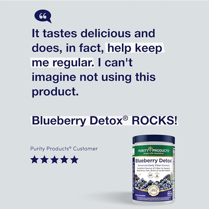 Advanced Blueberry Detox Daily Fiber Formula by Purity Products - Featuring PurityBlue Organic Wild Blueberries - A Full 6 Grams of Detoxifying, Regularity Promoting Prebiotic Fiber - 30 Servings