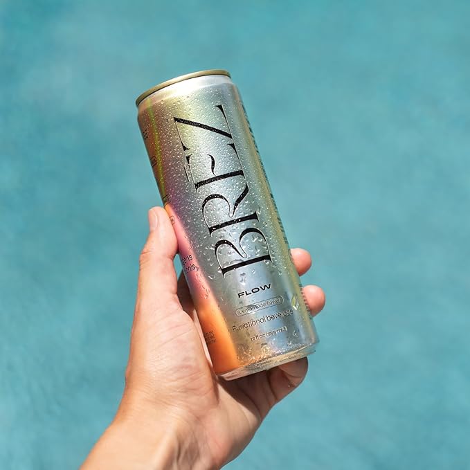 BREZ FLOW Lion’s Mane Mushroom Drink,12-Pack, Non-Infused, Adaptogens, Relieving, Uplifting, and Social, Sparkling Lemon Elderflower Tonic 12 Fl oz