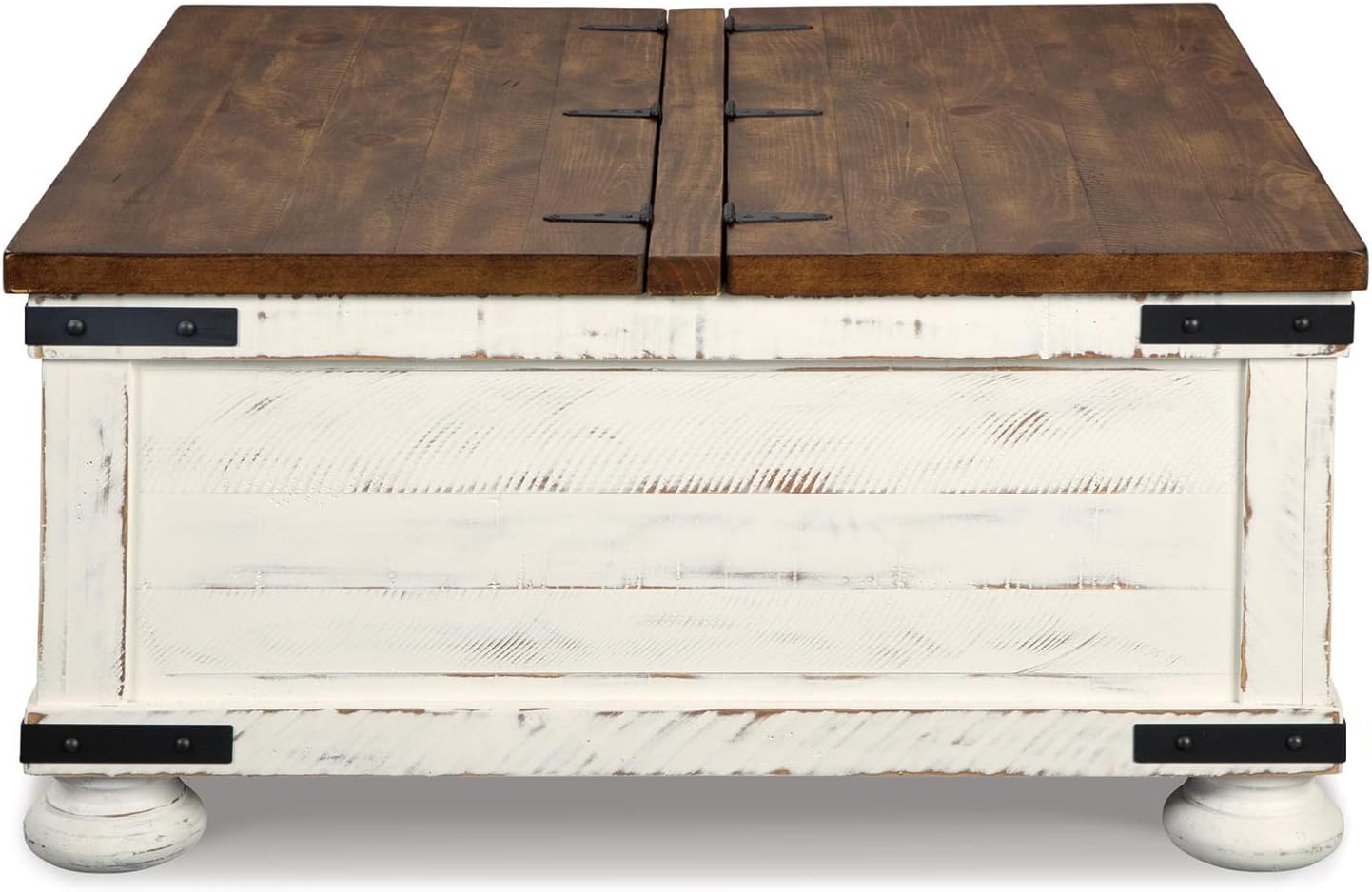 Signature Design by Ashley Wystfield Farmhouse Coffee Table with Storage, Hinged Lift Top, Wood, 36" W x 36" D x 18" H, Distressed White