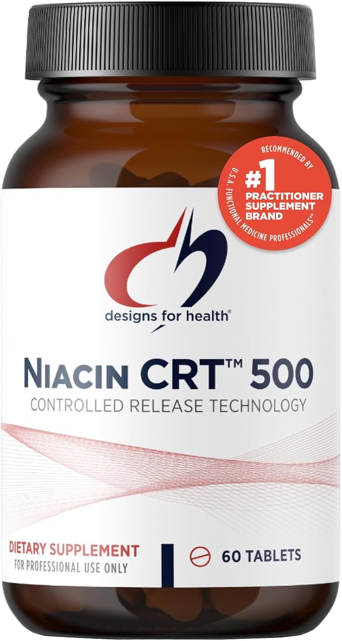 Designs for Health Niacin 500mg - Niacin CRT Vitamin B3 (Nicotinic Acid), Controlled Slow Release Tablets to Help Minimize Flush - Non-GMO, Gluten Free Supplement (60 Tablets)
