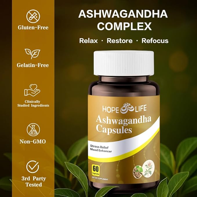 Herbal Mood & Sleep Support - Contains Ashwagandha, Spearmint Ext, GABA, Casein Protein Peptide, L-Theanine, Ginger Oil, Black Pepper Extract - Non-GMO, Soy-Free & Gluten-Free, 60 Capsules