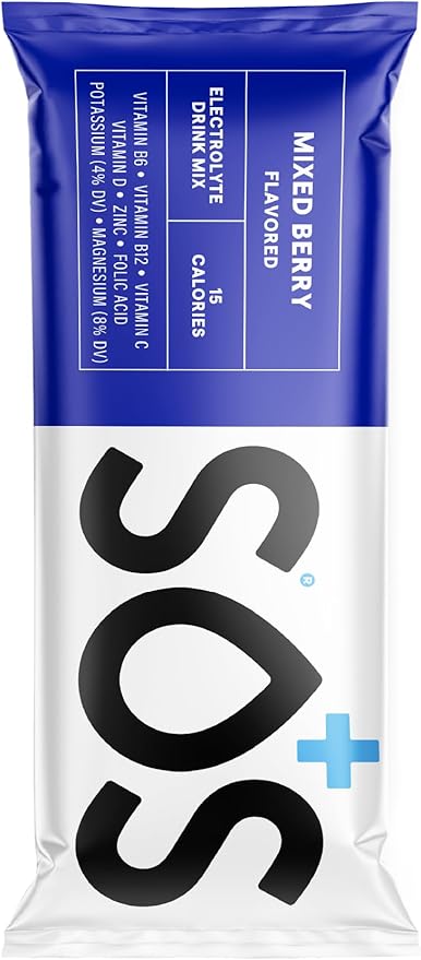 SOS Hydration Electrolyte Powder 8 Stick Packs – Low-Calorie, Rapid Rehydration, Made in USA, Keto (8 Servings, Mixed Berry)