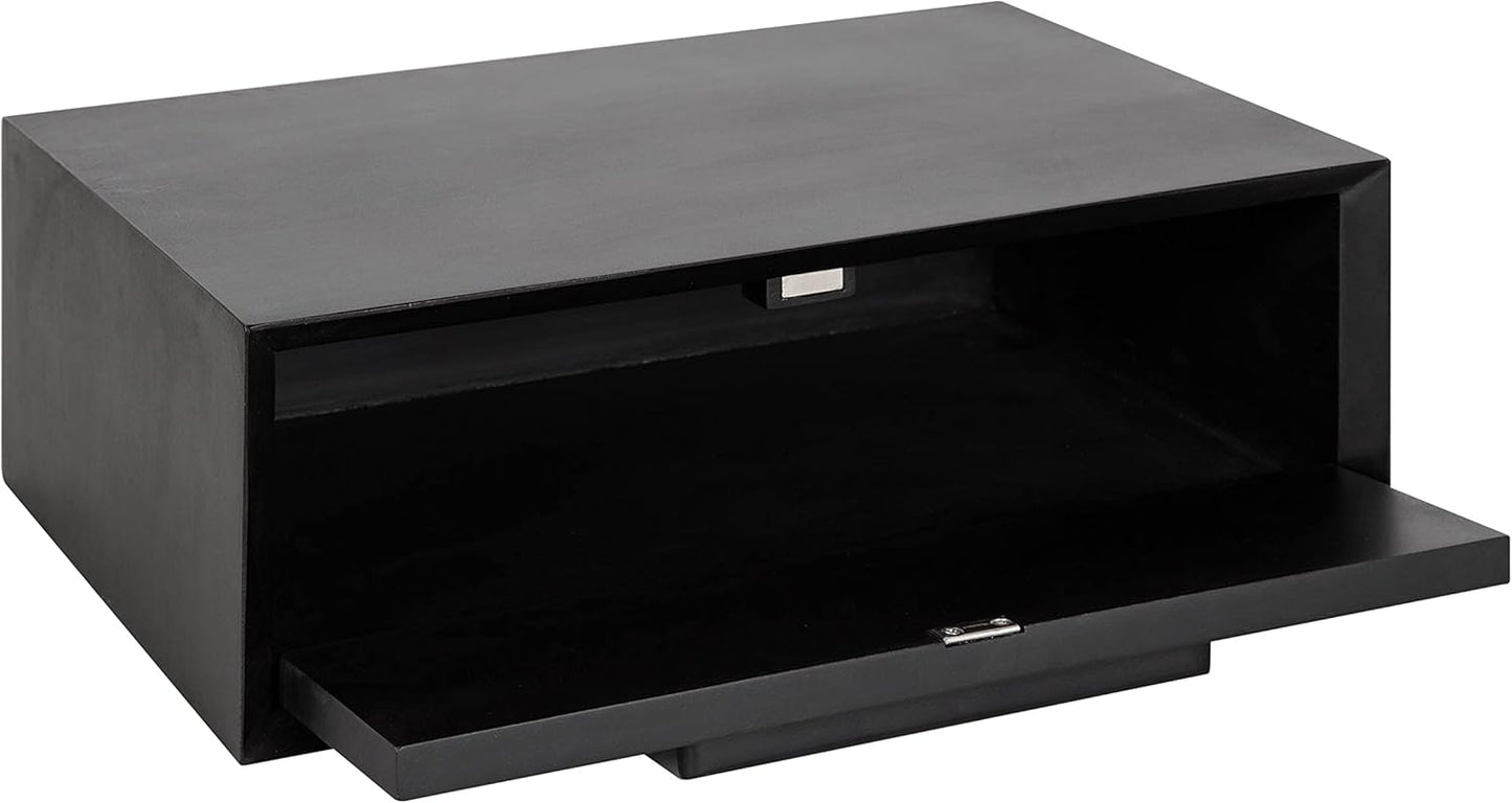 Kate and Laurel McCutcheon Floating Wood Storage Shelf, 18 x 12 x 6, Black, Decorative Transitional Floating Bedroom Nightstand with a Concealed Cubby Compartment