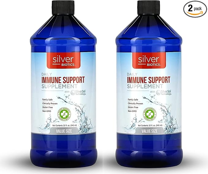 Silver Biotics Colloidal Nano SilverSol Ag₄O₄ 10 PPM Immune Support | Bio-Hacking Immune Building Natural Support | 32 Fl Oz (Pack of 2)